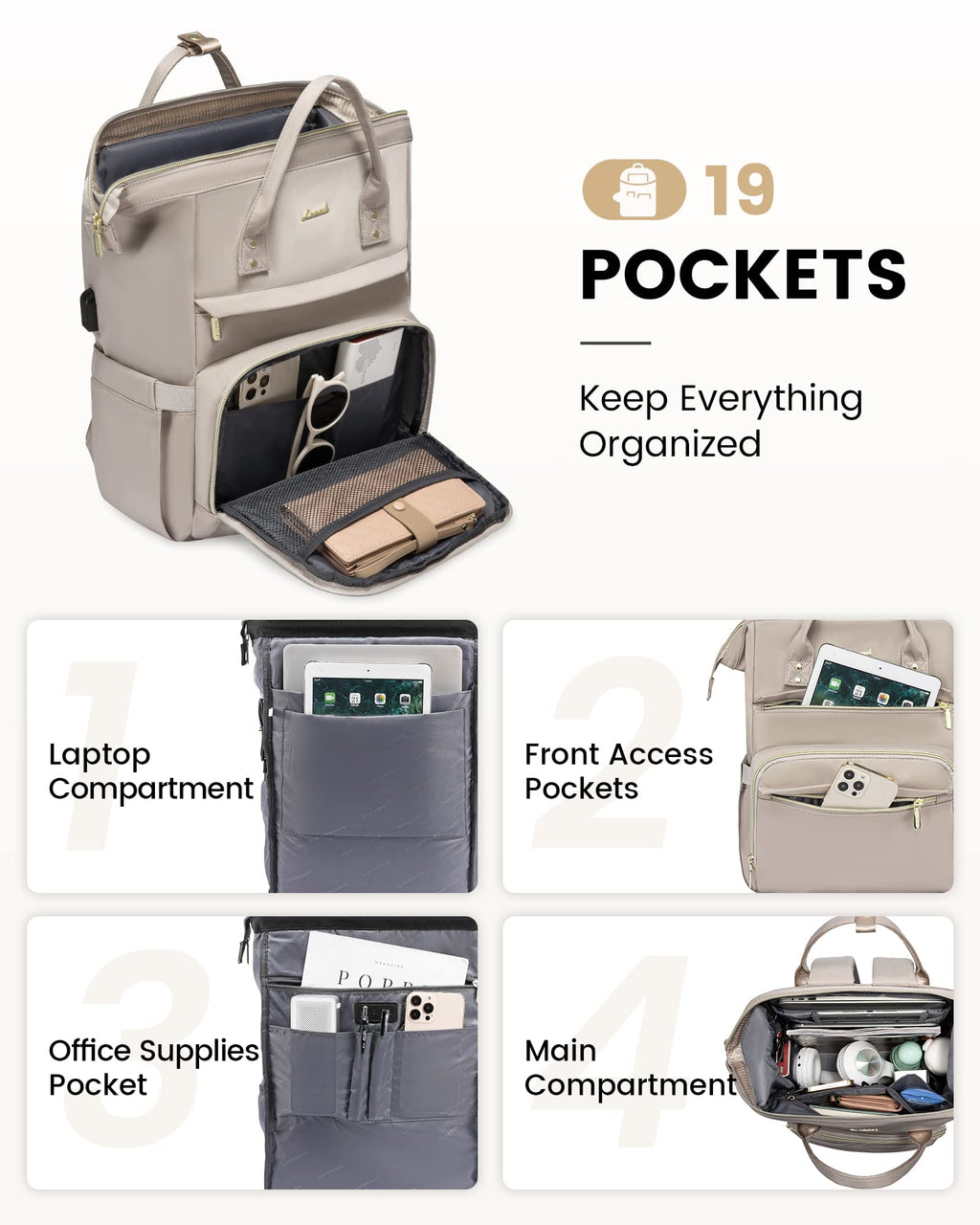 LOVEVOOK Laptop Backpack for Women with Giant Tumbler Holder Pocket, 15.6 Inch Work Daypack for Teacher Nurse, Computer College Bookbag Purse, Waterproof Travel Back Pack with USB Charging Port