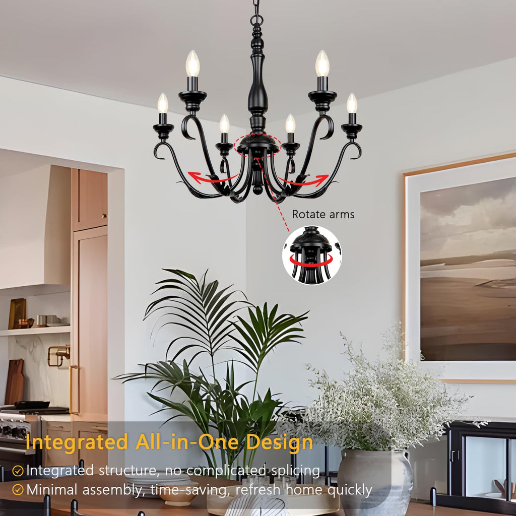 6-Light Farmhouse Chandeliers for Dining Room, 23.62'' Vintage Brass Gold Chandelier, Adjustable Rustic Metal Hanging Pendant Light Fixture for Kitchen Island Entryway Foyer Bedroom Hallway