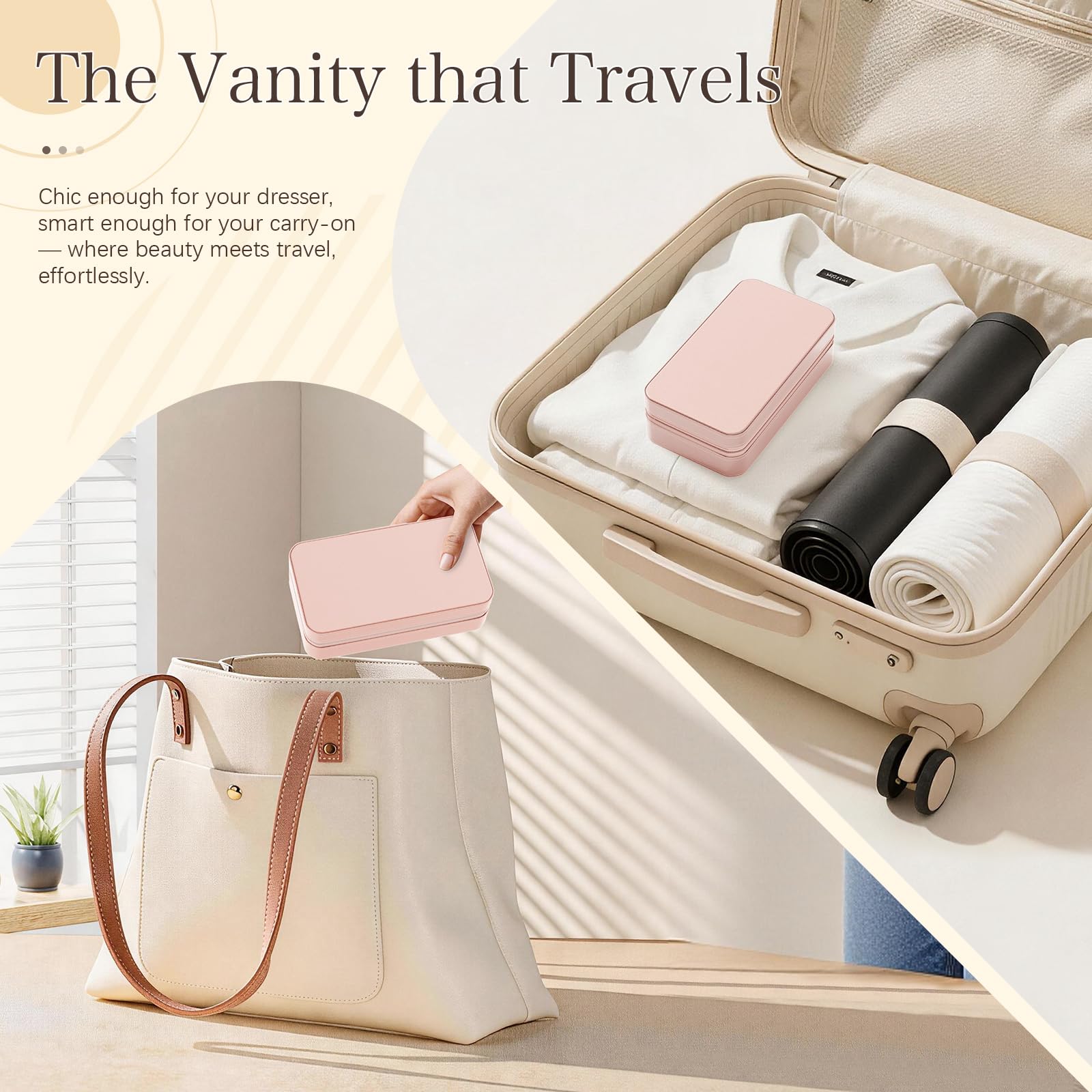 DesignSter Travel Jewelry Box, PU Leather Portable Jewelry Case, Small Jewelry Boxes for Gifts, Travel Jewelry Organizer for Women Rings Earrings Necklaces Bracelets (Avocado Green)