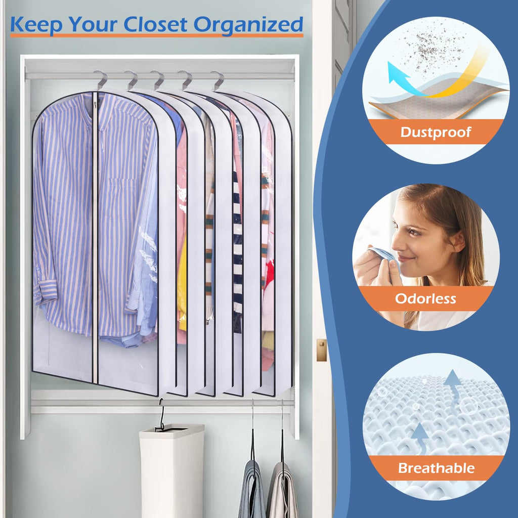 SLEEPING LAMB 60" Gusseted Garment Bags for Closet Storage Clear Dress Bag Hanging Clothes Storage for Long Gowns, Coats, Sweaters, 2 Packs