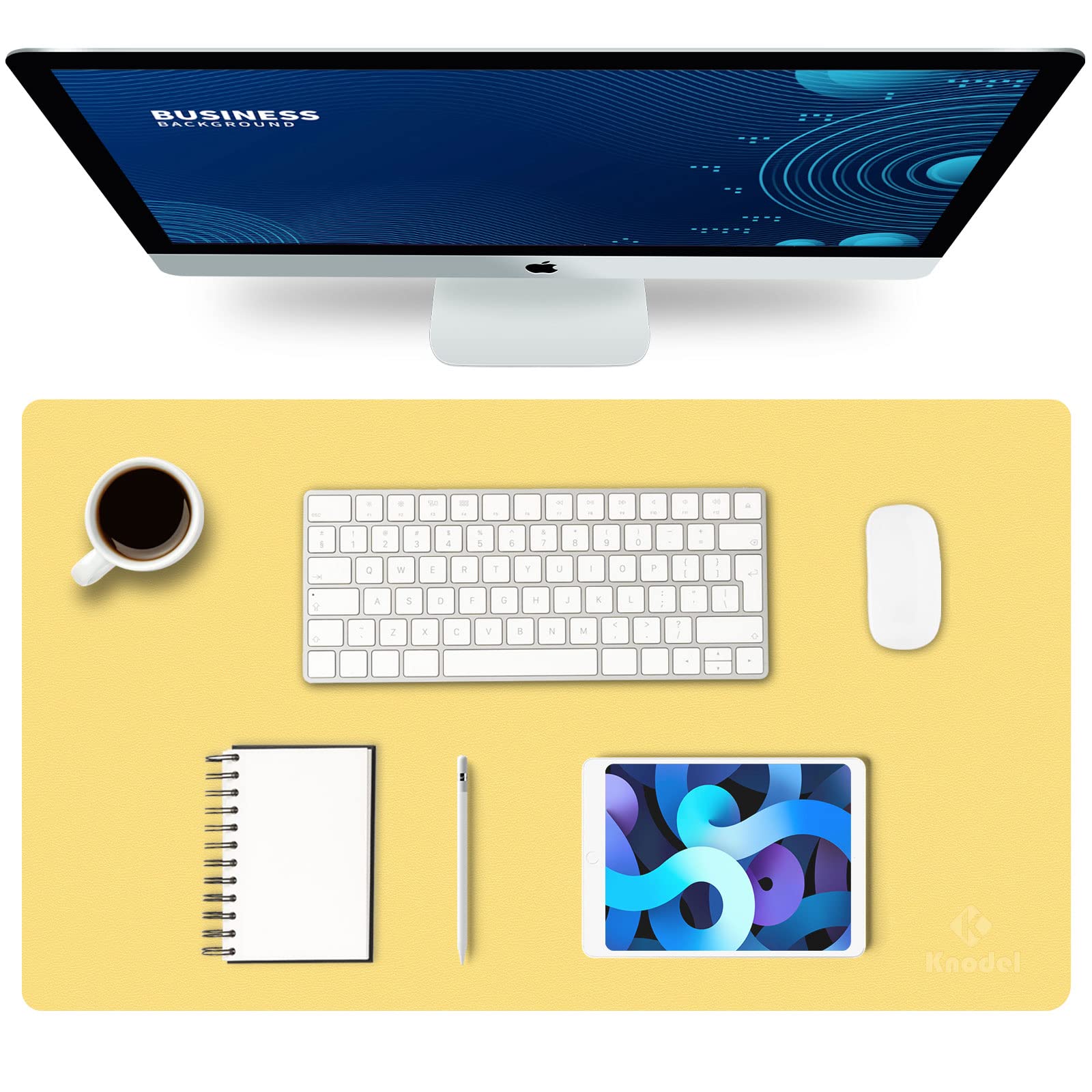 K KNODEL Small Office Leather Desk Mat, Mouse and Keyboard Pad, Computer and Laptop Mat, Desktop Protector and Cover, Writing Pad and Blotter (23.6"x13.8", Black)