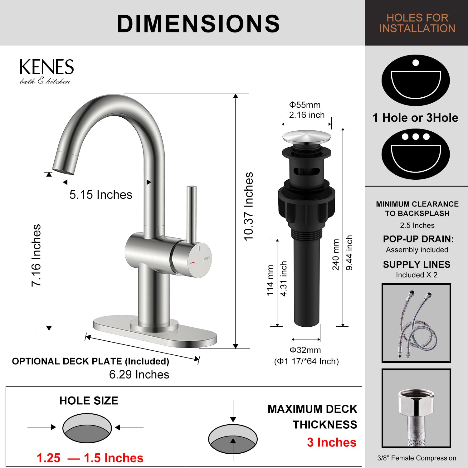 KENES Black and Gold Single Handle Bathroom Sink Faucet, Modern Prep Wet Bar Sink Faucet with Drain Assembly & Deck Plate, Vanity Faucets for Farmhouse RV Camper Utility, KE-9005B-BG