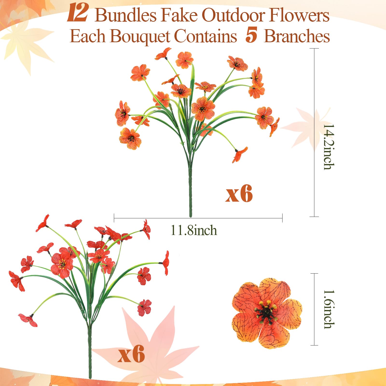 MACTING 12 Bundles Artificial Fall Lavender Flowers for Outdoors, UV Resistant Fake Outdoor Plants, Faux Autumn Greenery Shrubs for Planters Porch Patio Garden Yard Outside Thanksgiving Decorations