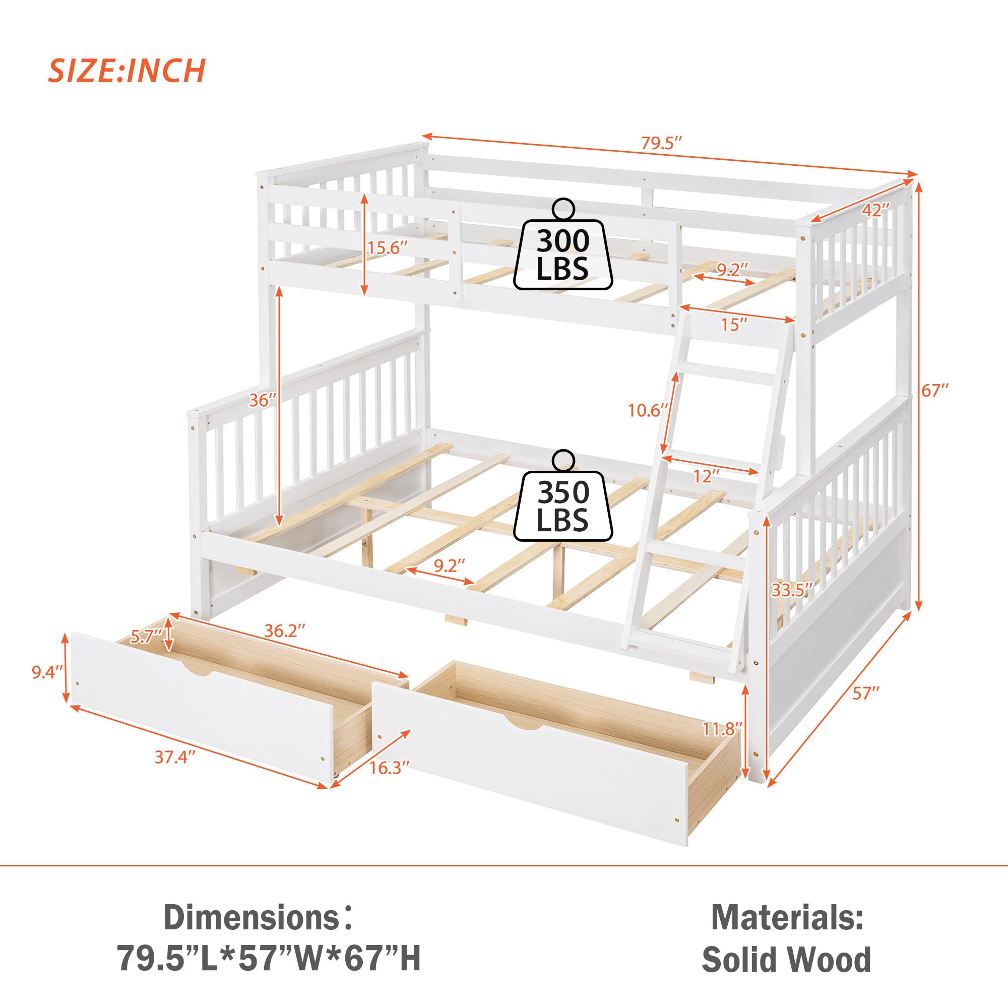 Merax Wood Bunk Bed with Two Drawers,Convertible Wood Bunk Bed with Ladders and Two Storage Drawers,Solid Wood Detachable Bed Frame with Ladders, Twin Over Full Size, Espresso