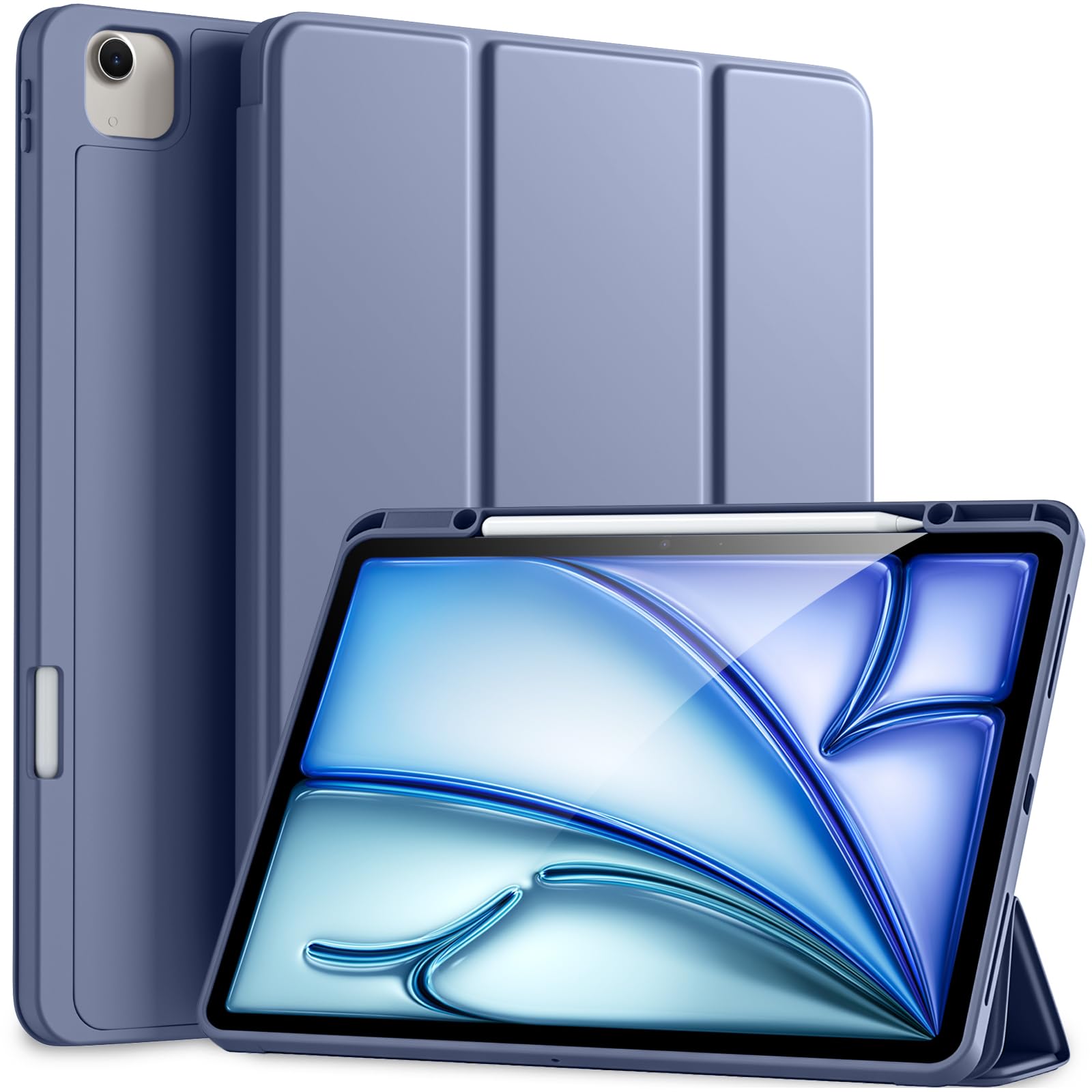 Akkerds Compatible for iPad Air 13 Inch Case (M4/M3/M2) 2026/2025/2024 with Pencil Holder, Trifold Stand Protective Cover/Soft TPU Back for iPad Air 13 Case, Supports Touch ID, Auto Wake/Sleep, Black