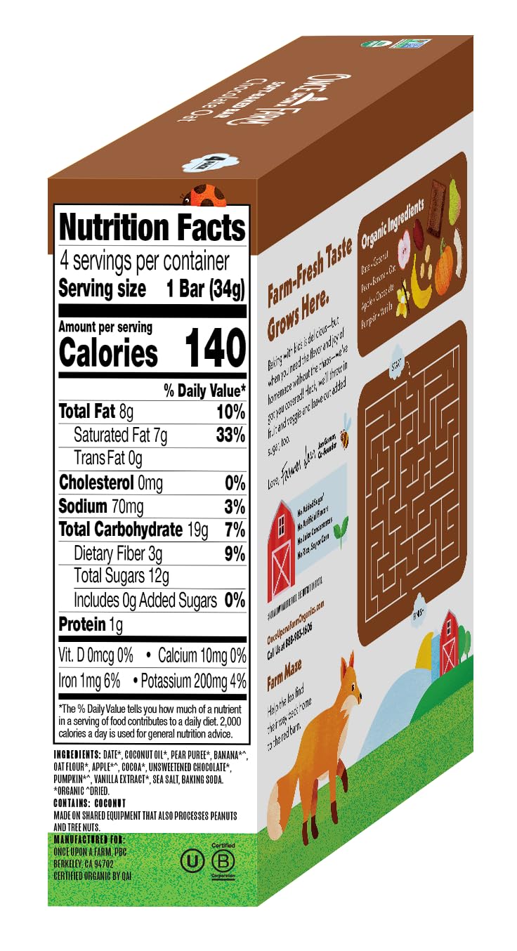 Once Upon A Farm Soft-Baked Bars, Apple & Oat, Kosher, USDA Certified Organic, Non-GMO, 4 Count, 4.8 Ounce (Pack of 8)