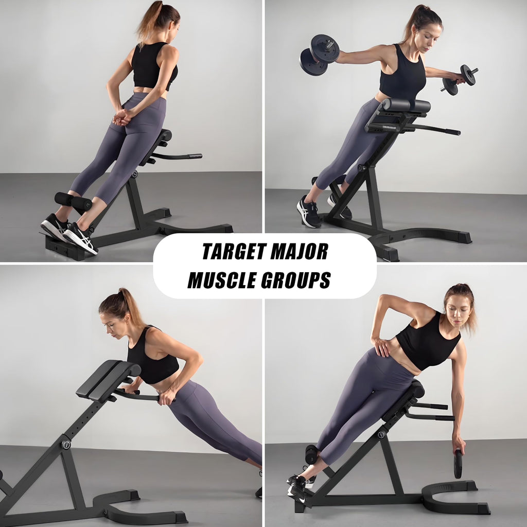 Roman Chair Back Extender - Angle & Height Dual Adjustable Hyperextension Bench for Home Gym - Adjustable Back Exercise Machine Fitness Equipment