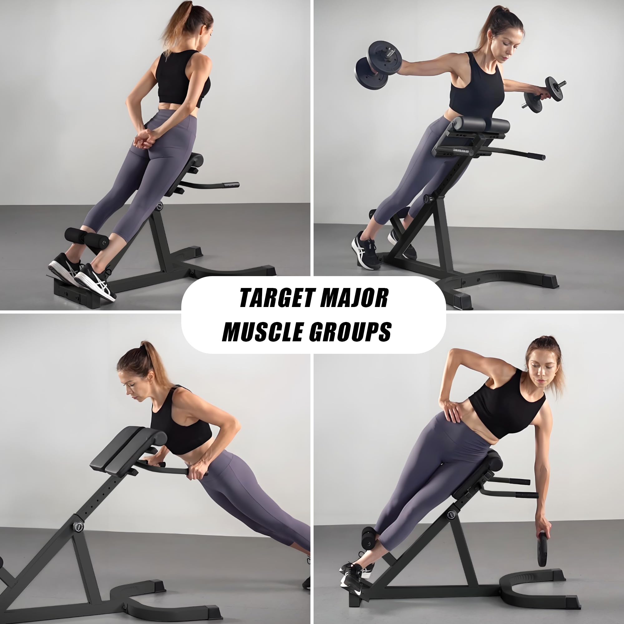 Roman Chair Back Extender - Angle & Height Dual Adjustable Hyperextension Bench for Home Gym - Adjustable Back Exercise Machine Fitness Equipment