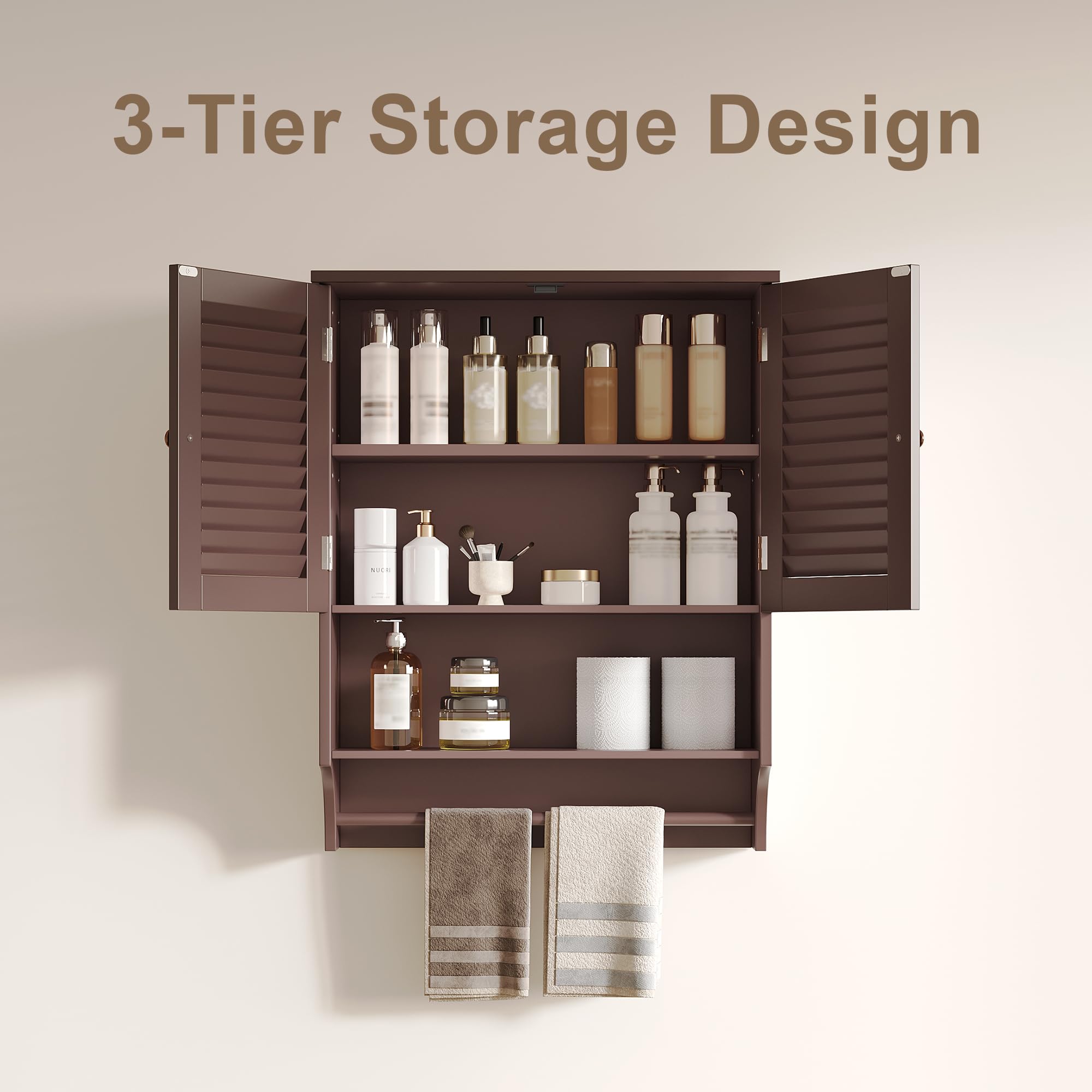 ChooChoo Bathroom Wall Cabinet, Medicine Cabinet, 2 Doors Over The Toilet Space Saver Storage Cabinet with Large Space, Black