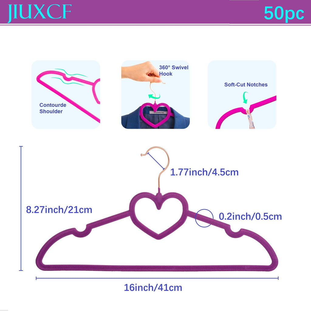 Velvet Hangers 20 Pack,16 Inch Non Slip Adult Heart Hanger (Black) | 360° Swivel Hooks, Cascade Design, Space Saving
