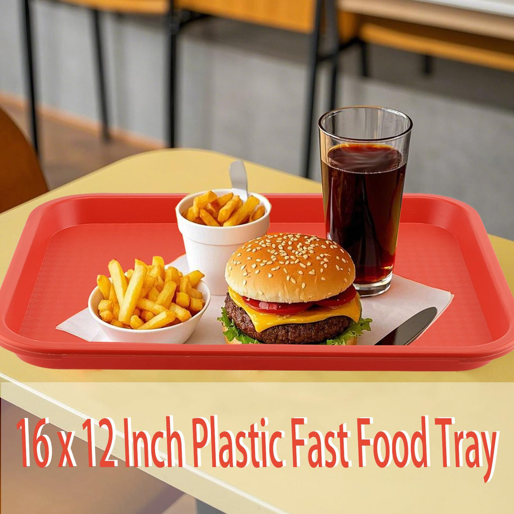 ZOENHOU 6 Pack 14 x 10 Inch Fast Food Tray, Rectangular Cafeteria Serving Trays, Plastic Trays for Food, Black