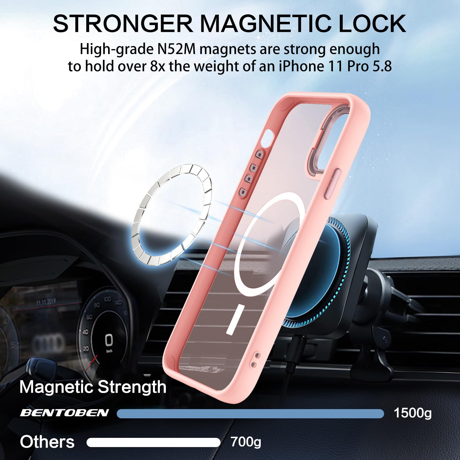 BENTOBEN for iPhone 11 Pro Case 2019 [Compatible with Magsafe] Translucent Matte Magnetic Phone Case iPhone 11 Pro 5.8" Slim Thin Shockproof Bumper Women Men Protective Cases Cover, Black
