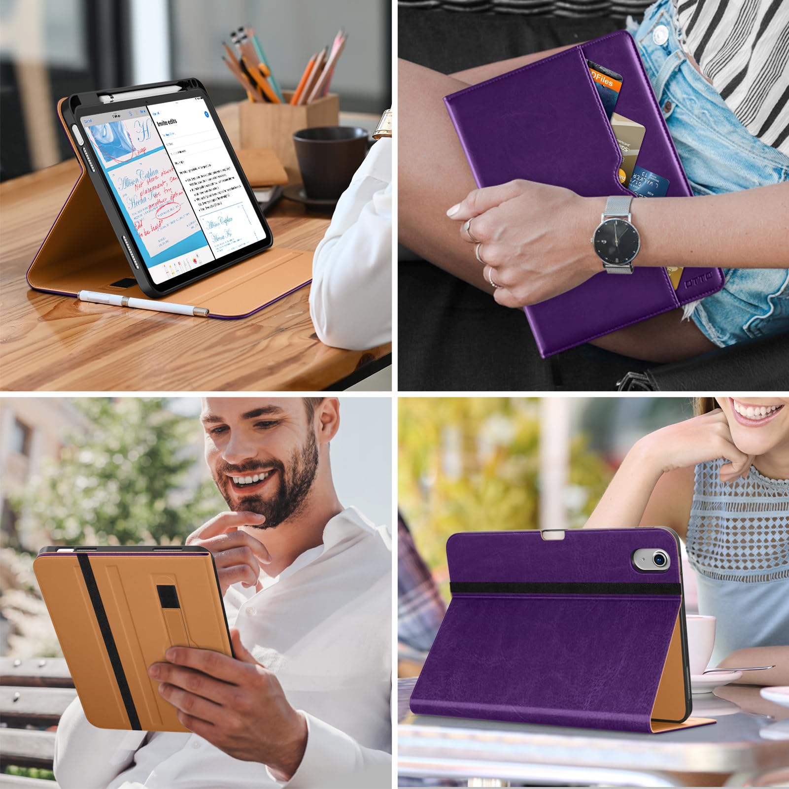DTTO for iPad (A16) 11th Generation Case 11 Inch 2025, iPad 10th Generation Case 10.9 Inch 2022, Premium Leather Business Folio Stand Cover with Pencil Holder - Auto Wake/Sleep, Brown
