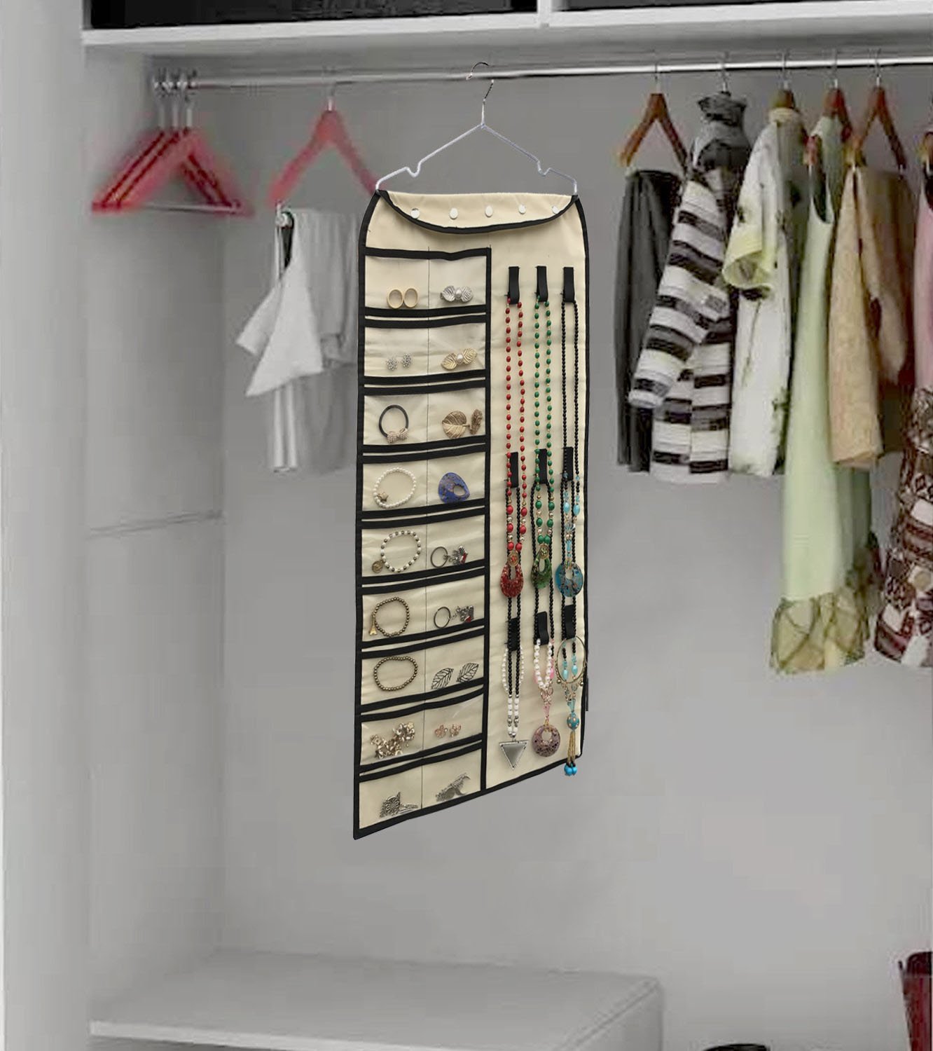 BB Brotrade Hanging Jewelry Organizer,Accessories Organizer,80 Pocket Organizer for Holding Jewelries（Beige）