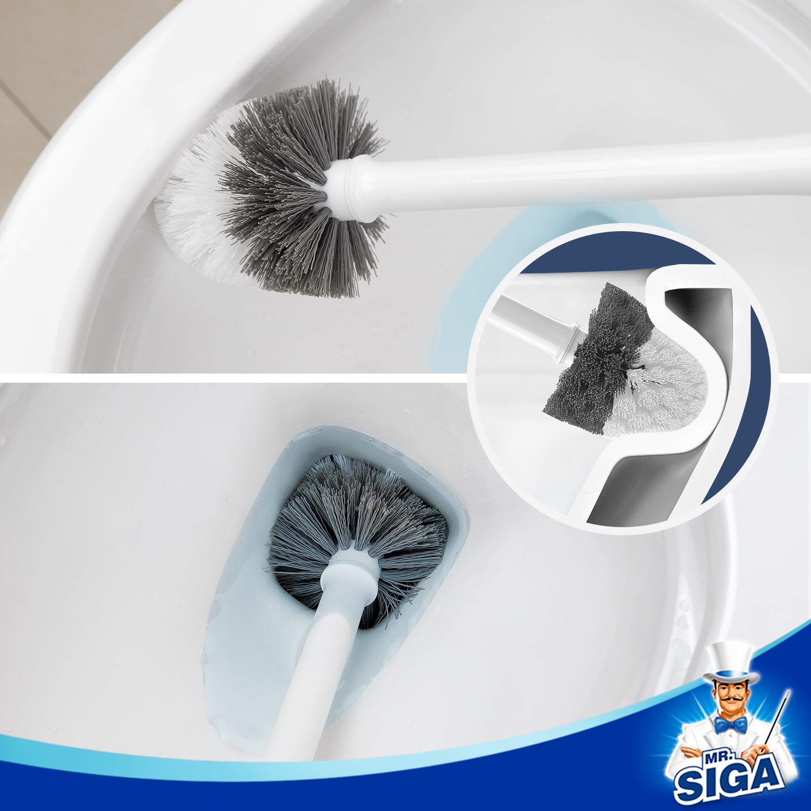 MR.SIGA Toilet Bowl Brush and Holder, Premium Quality, with Solid Handle and Durable Bristles for Bathroom Cleaning, Black, 1 Pack