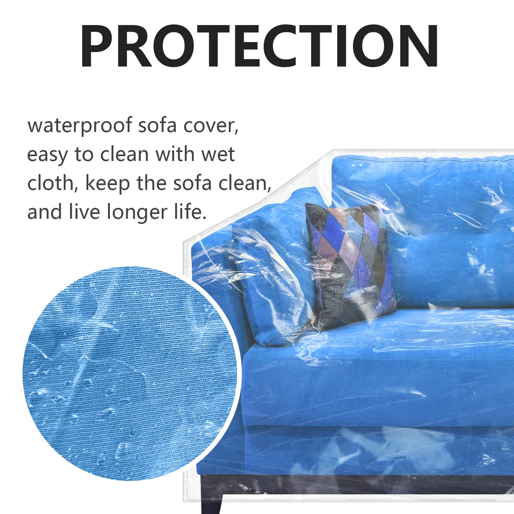 wokire Clear Thicker Couch Cover Water Proof Sofa/Heavy Duty Couch Cover-Protection Against Cat Dog Clawing, Vinyl Sofa Slipover -for Storage and Moving