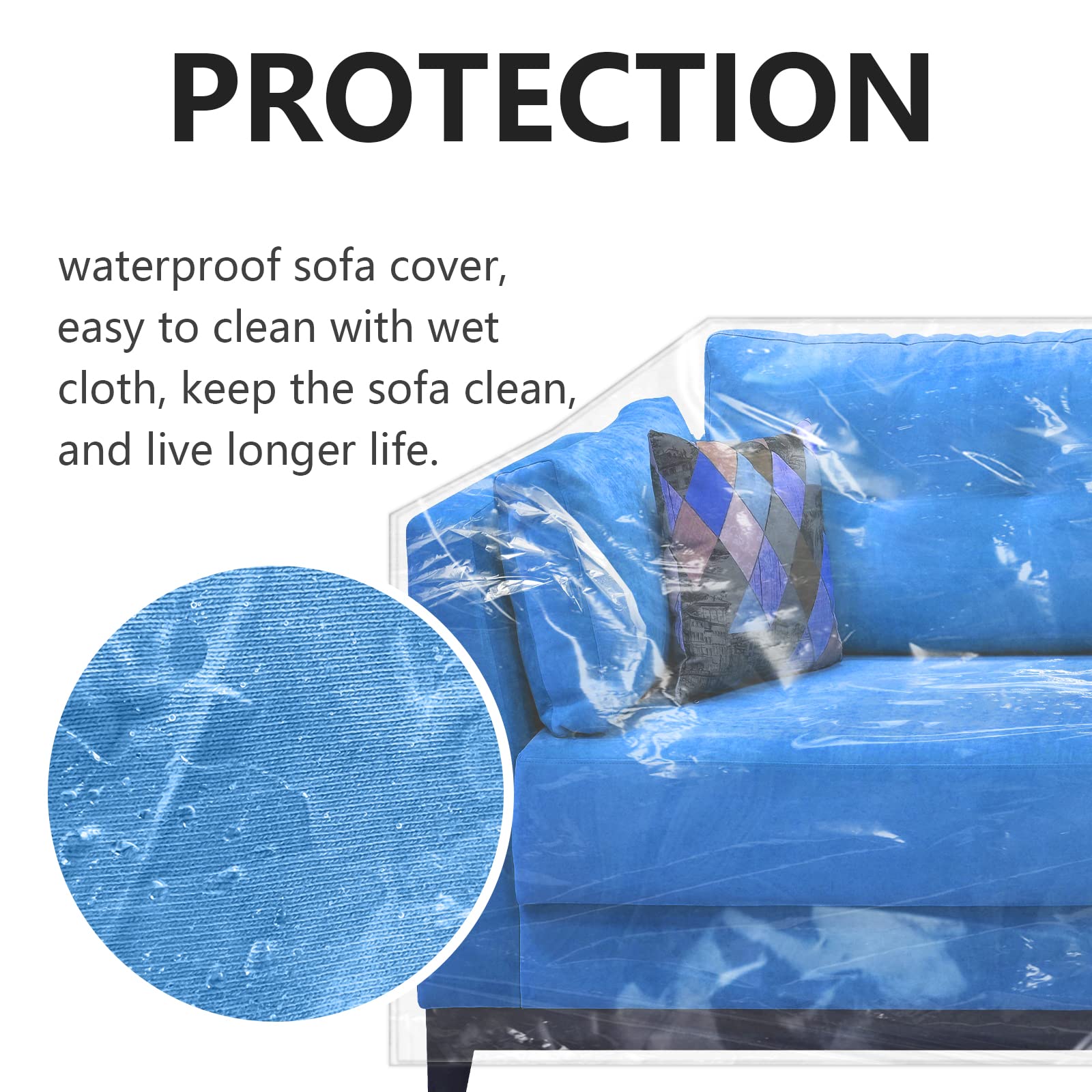 wokire Clear Thicker Couch Cover Water Proof Sofa/Heavy Duty Couch Cover-Protection Against Cat Dog Clawing, Vinyl Sofa Slipover -for Storage and Moving