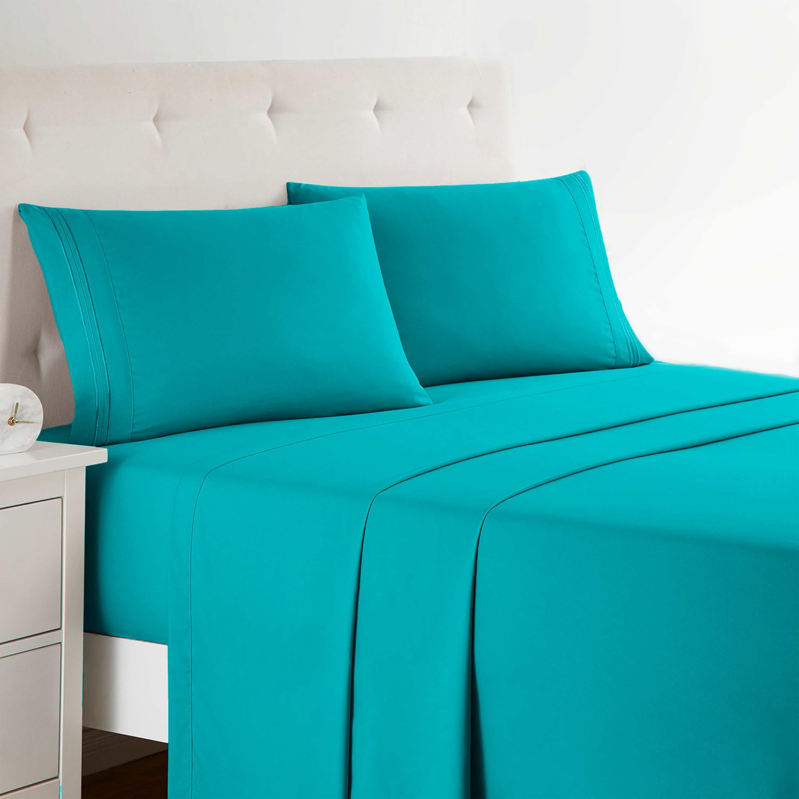 Clara Clark Bed Sheets, Premier 1800 Series 4 Piece Bed Sheet Set, Deep Pocket, Wrinkle, Fade, Stain Resistant, Luxury Soft Bedding Sheets & Pillowcases, Twin, Beach Blue