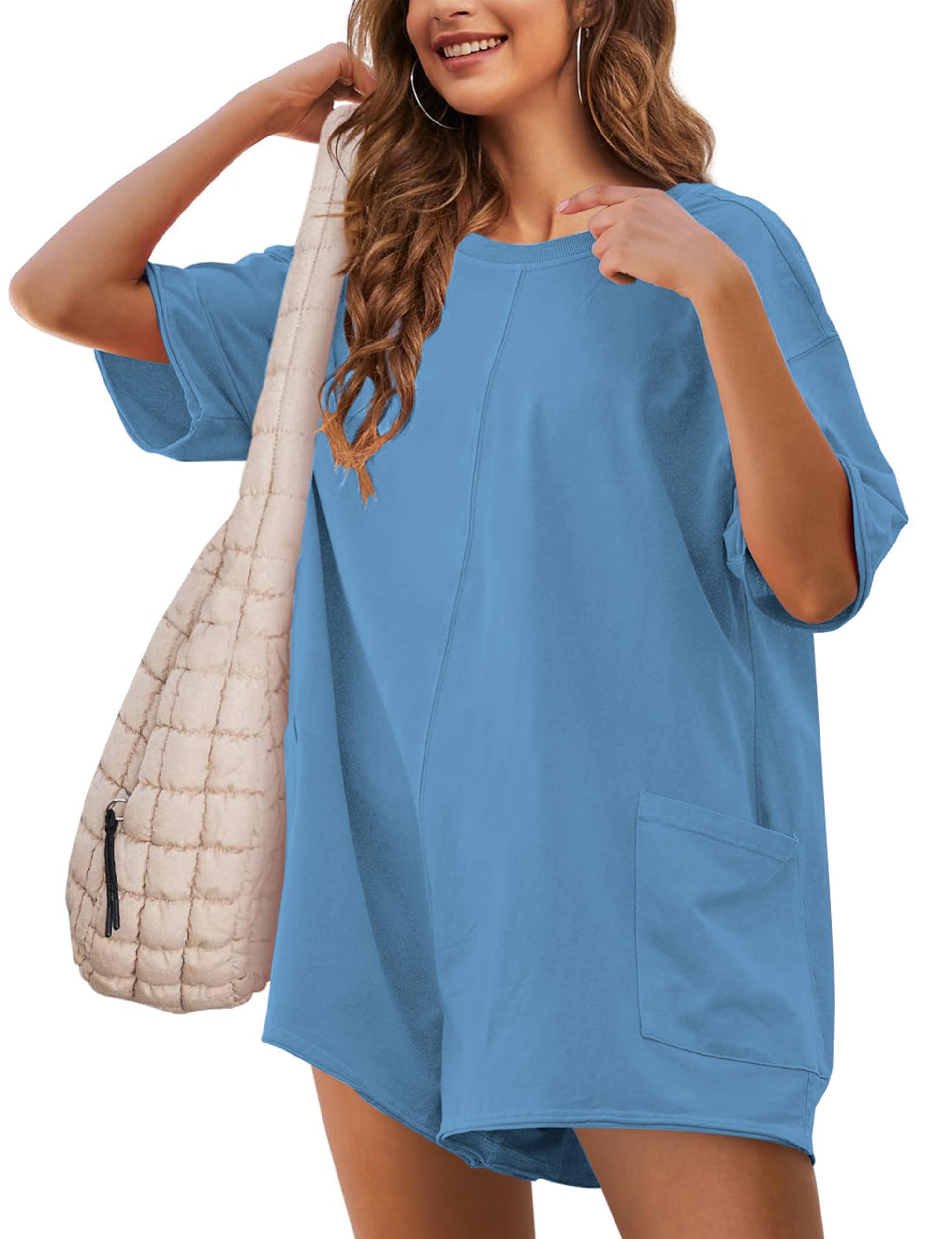 Rompers for Women Athletic Workout Hot Shot Tee Romper Casual Oversized Jumpsuits Overalls