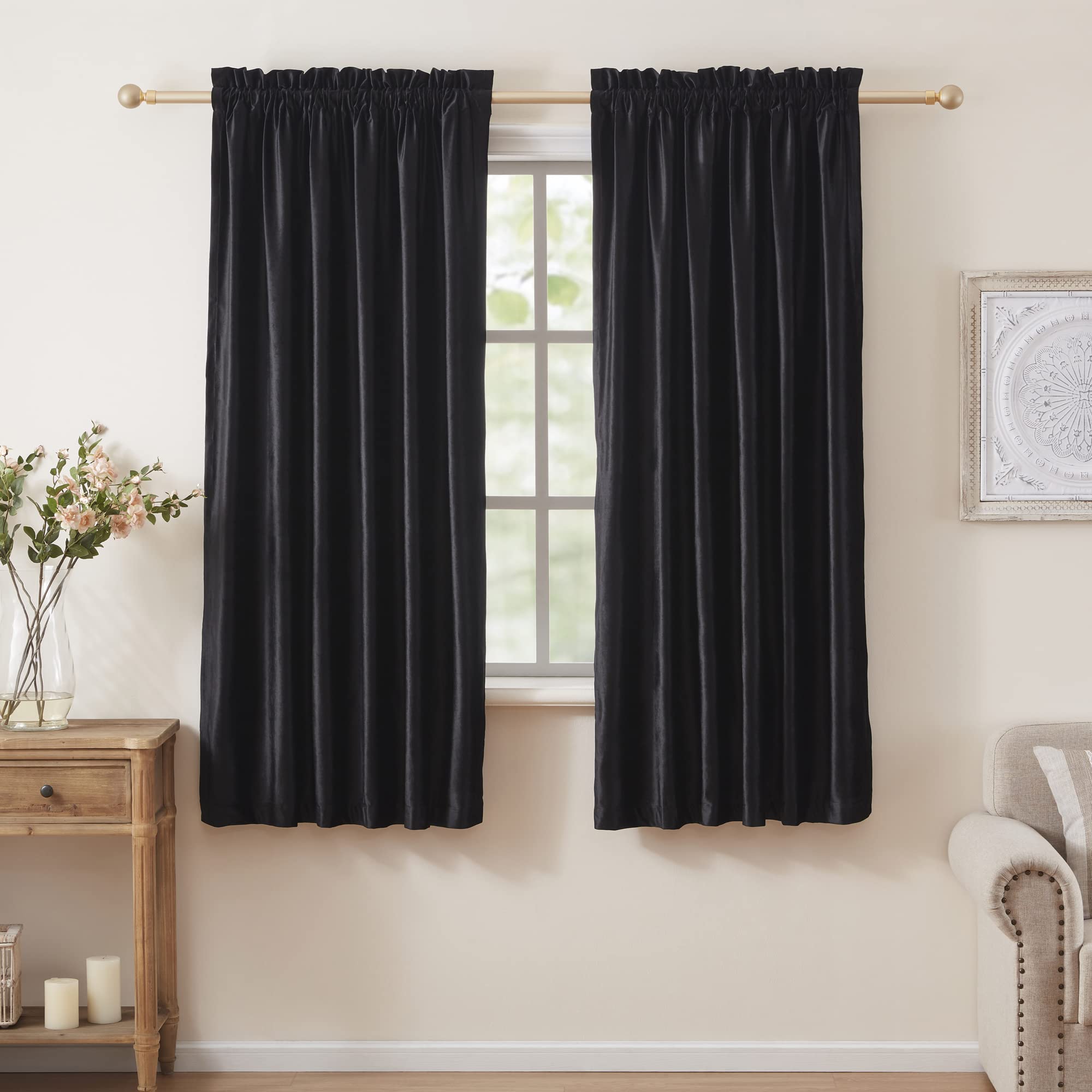 Champagne Beige Velvet Curtains 63 inches for Living Room Luxury Room Darkening Curtain Elegant Bedroom Thermal Insulated Modern Heavy Thick Soft Soundproof Rod Pocket Window Drapes Set of 2 Panels