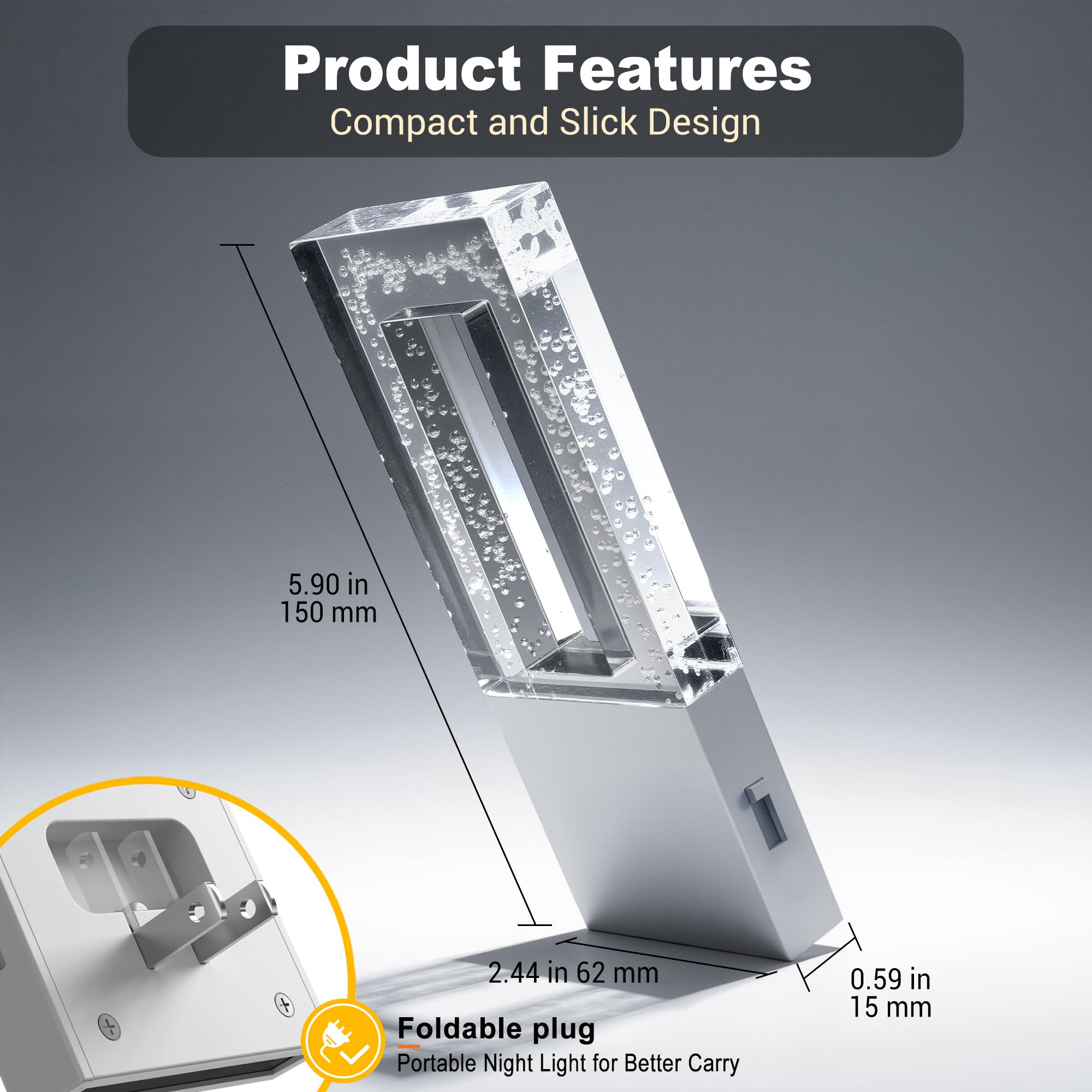 JandCase Night Lights Plug into Wall, Dusk to Dawn Sensor, 3000K Soft White LED, Acrylic Design, 0-100lm Adjustable Brightness, for Bedroom, Bathroom, Living Room, Hallway