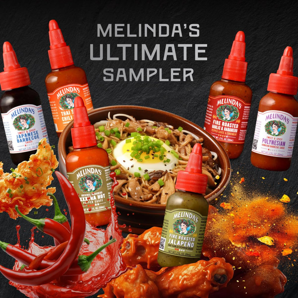 Melinda’s Mini Hot Sauce Variety Pack - 10 Pack (2 Oz Each) - Gourmet Gift Set with Travel Friendly Mini Hot Sauce Bottles in 10+ Possible Flavors