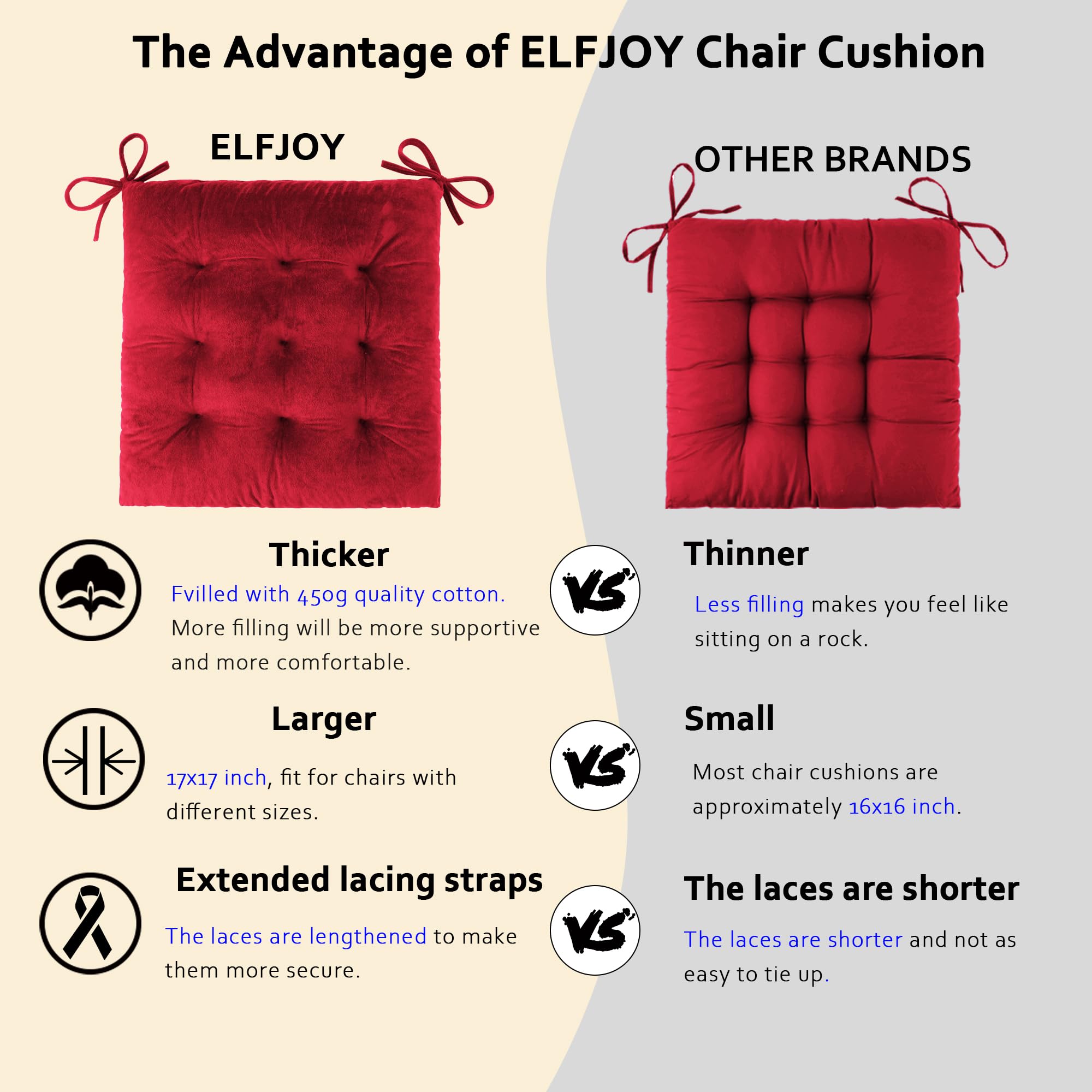 ELFJOY Rocking Chair Cushion Large Rocking Chair Pads with Ties Premium Tufted High Back and Seat Cushion 2 Piece Set Black