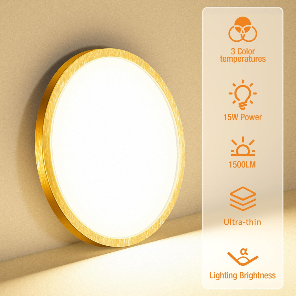 1PACK LED Flush Mount Ceiling Light Fixture, 3000K-4000K-6500K & 100W Equivalent Modern Kitchen Ceiling Lamp 15W 1500Lm 7.5 Inch Closet Round Surface for Bathroom Laundry Bedroom Hallway, Black