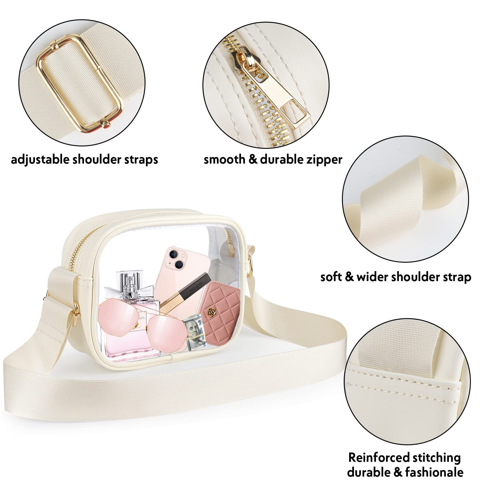 KETIEE Clear Crossbody Bag, Stadium Approved Clear Purse Bag for Concerts Sports Events Festivals