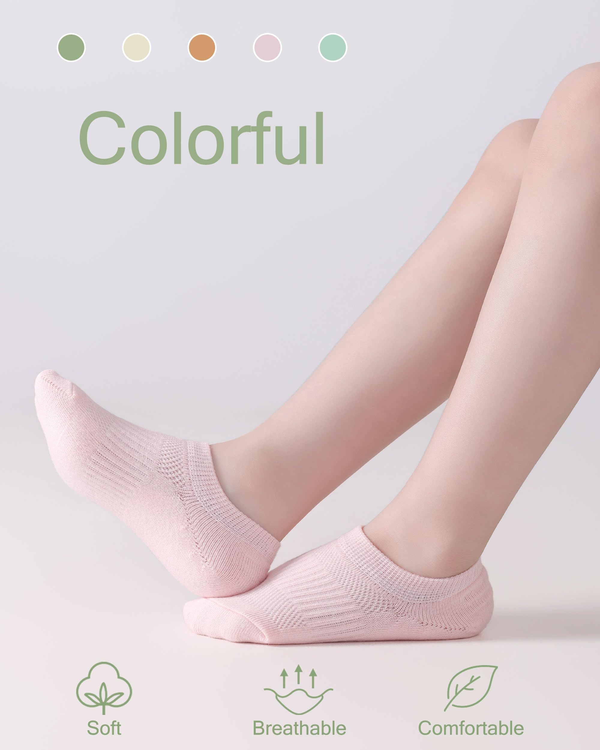No Show Cotton Socks for Girls and Boys - Low Cut, Breathable, Non-Slip Short Socks for Kids - 5/10 Pairs