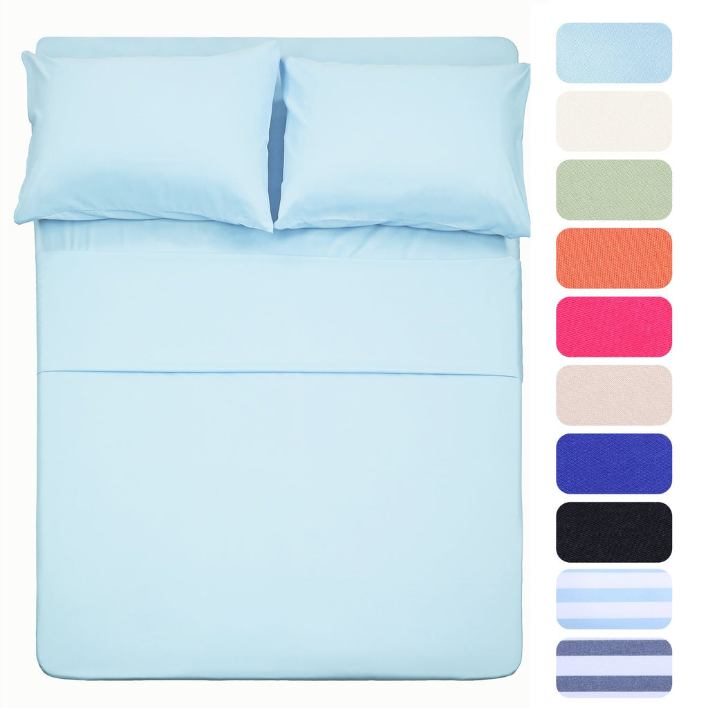 Best Season Bed Sheet Set - 1 Flat Sheet,1 Fitted Sheet and 1 Pillow Cases, Extra Soft Luxury Bedding Set,Deep Pockets,Wrinkle,Fade Resistant - Hypoallergenic- 3 Piece (Twin,Baby Blue)