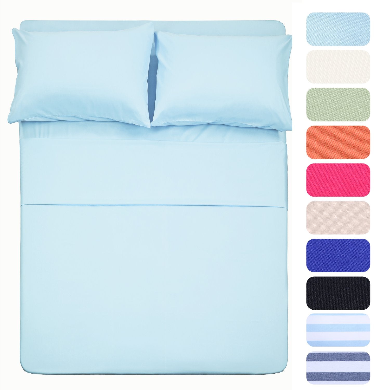 Best Season Bed Sheet Set - 1 Flat Sheet,1 Fitted Sheet and 1 Pillow Cases, Extra Soft Luxury Bedding Set,Deep Pockets,Wrinkle,Fade Resistant - Hypoallergenic- 3 Piece (Twin,Baby Blue)