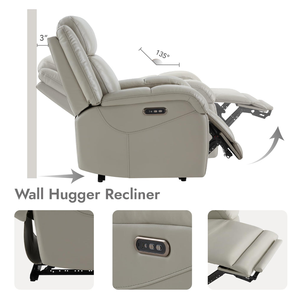 Watson & Whitely Genuine Leather Power Recliner Chairs for Adults, Wall Hugger RV Recliner with Power Headrest & Charging Ports, Electric Recliner Sofa Chair for Living Room, Black