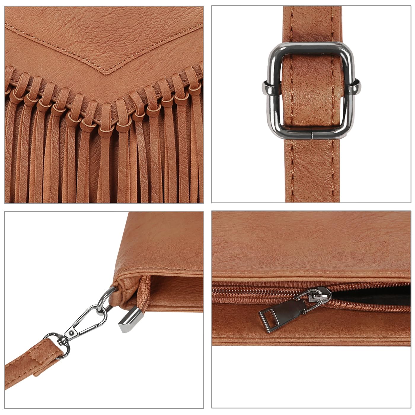 HDE Women's PU Leather Hobo Fringe Crossbody Tassel Purse Vintage Flap Envelope Handbag Western Sling Shoulder Bag