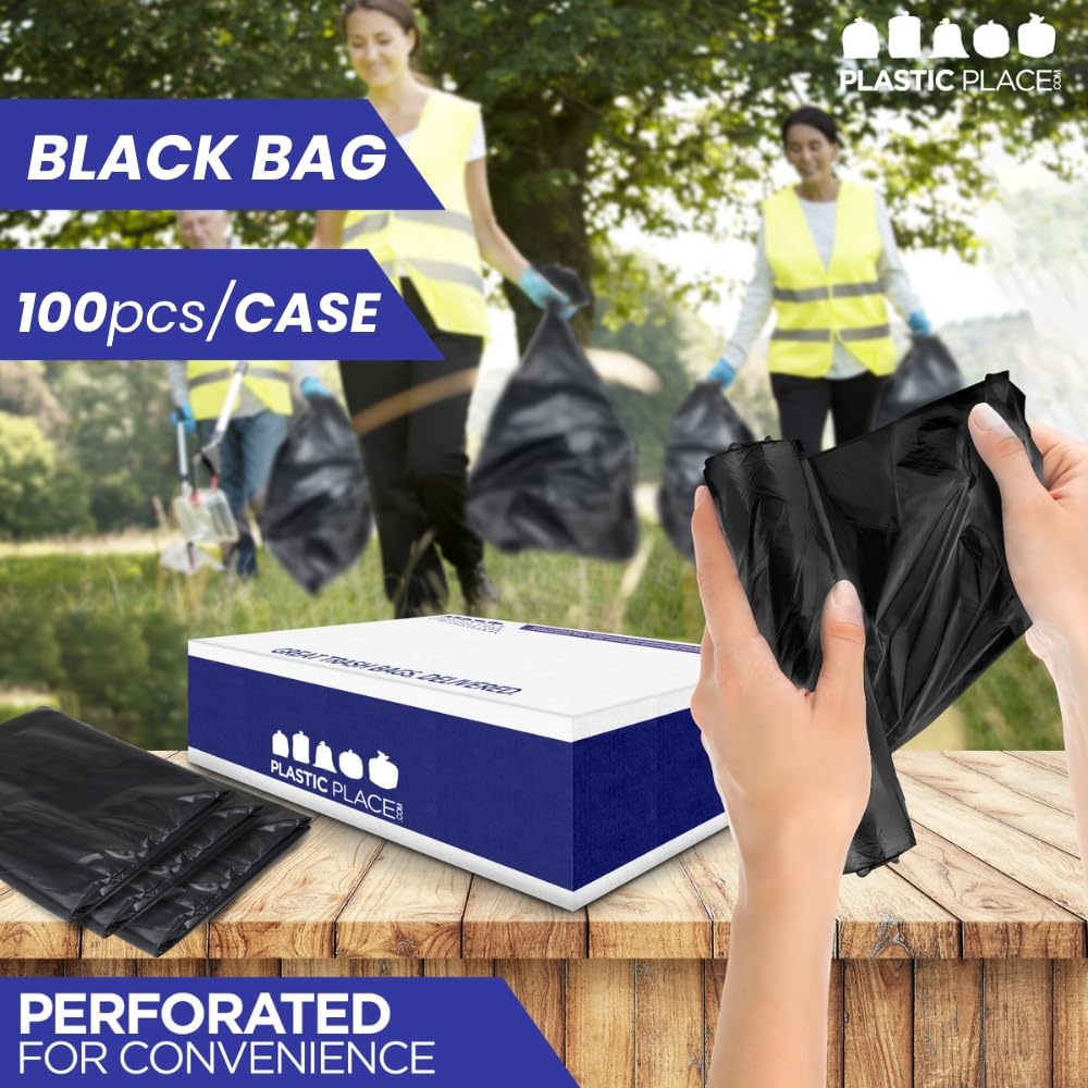Plasticplace 64-65 Gallon Trash Can Liners for Toter │ 1.5 Mil │ Black Heavy Duty Garbage Bags │ 50” x 60” (25 Count)