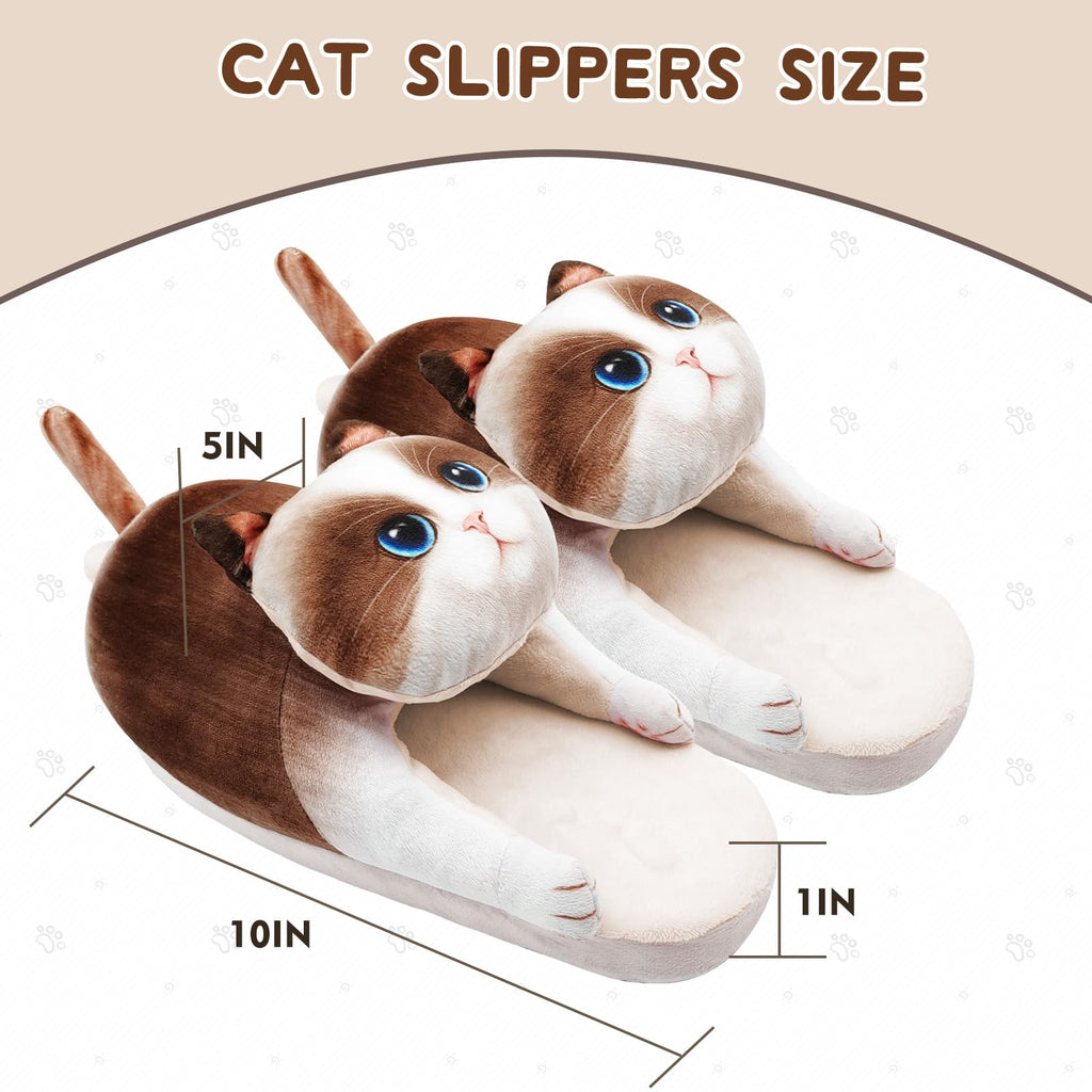 Funny Cat Slippers for Women,Fuzzy Animal Indoor House Shoes with Soft Memory Foam,Comfy Plush Warm Slip-on Slippers,Cat Gifts for Cat Lover
