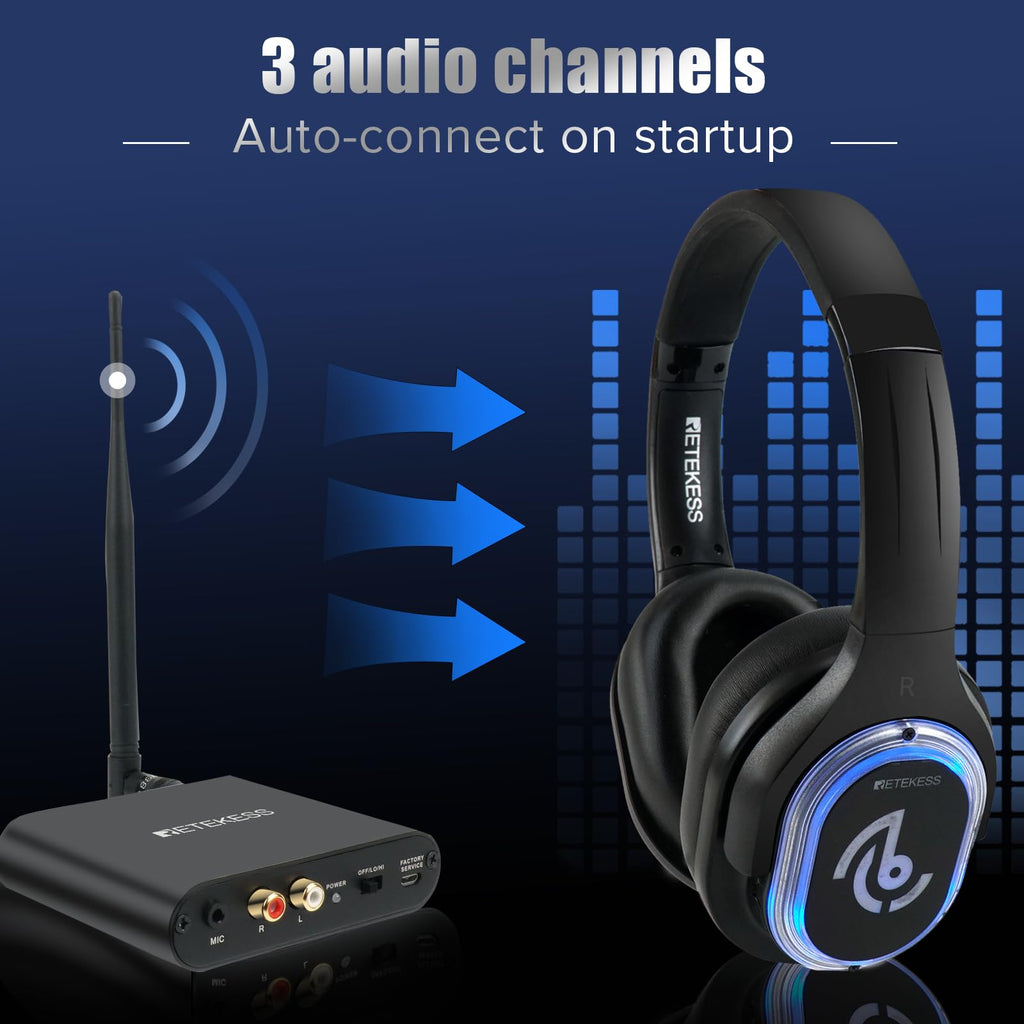 Retekess TA003 Silent Disco System, Silent Disco Transmitter, 3 Channels,Plug and Play, 300m Range for House Party, Fitness and School (1 Transmitter)