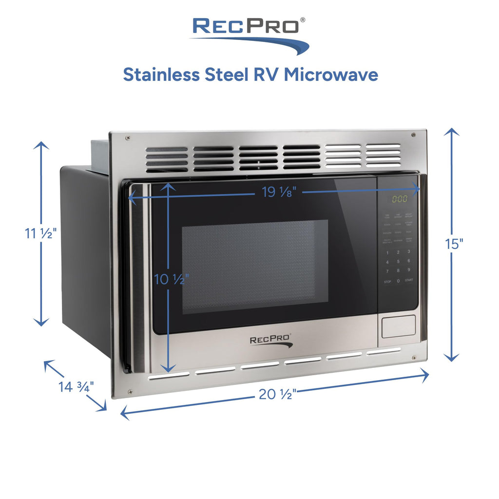 RecPro RV Microwave with Trim Kit | 1.0 Cu. Ft. | 900W | Direct replacement for Greystone and High Pointe (Black)