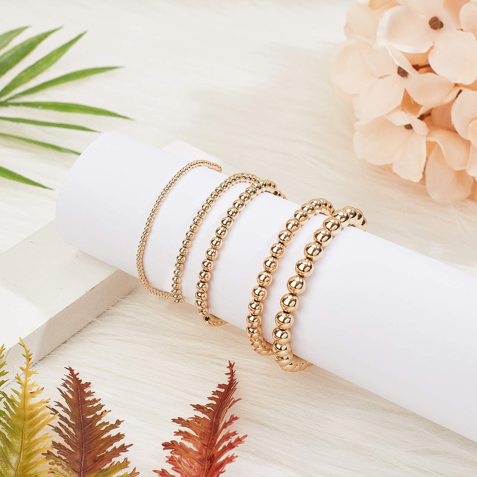 PH PandaHall 14K Gold Plated Spacer Beads, 300pcs Round Brass Beads 5 Size Metal Smooth Beads Seamless Ball Beads Long-lasting Little Beads for Summer Bracelet Necklace Jewelry DIY Crafts(2/3/4/5/6mm)