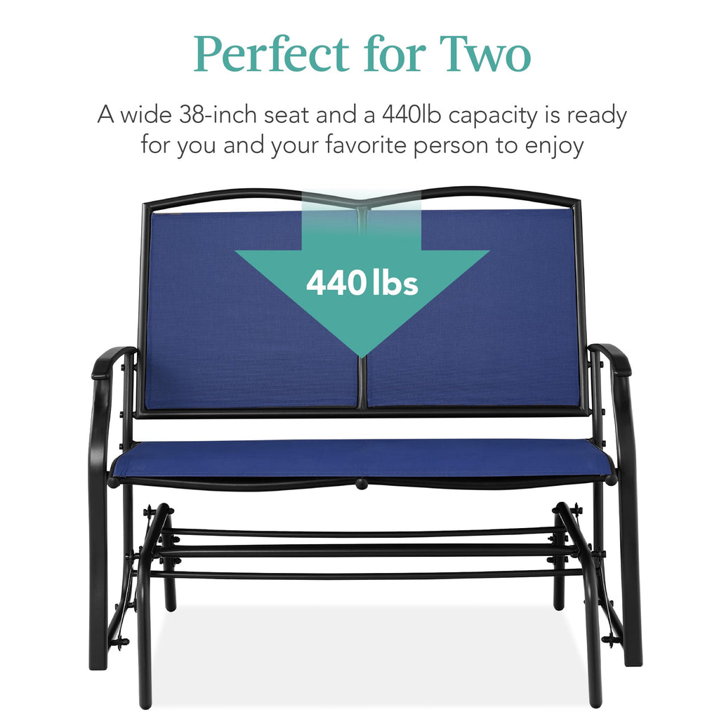 Best Choice Products 2-Person Outdoor Patio Swing Glider Steel Bench Loveseat Rocker for Deck, Porch w/Textilene Fabric, Steel Frame - Black