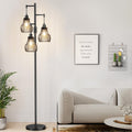 Ziisee Dimmable Floor Lamps for Living Room, Industrial Tree Standing Tall Lamps with 3 Elegant Cage Shade & 800 Lumens LED Bulbs for Bedroom Office - Brown