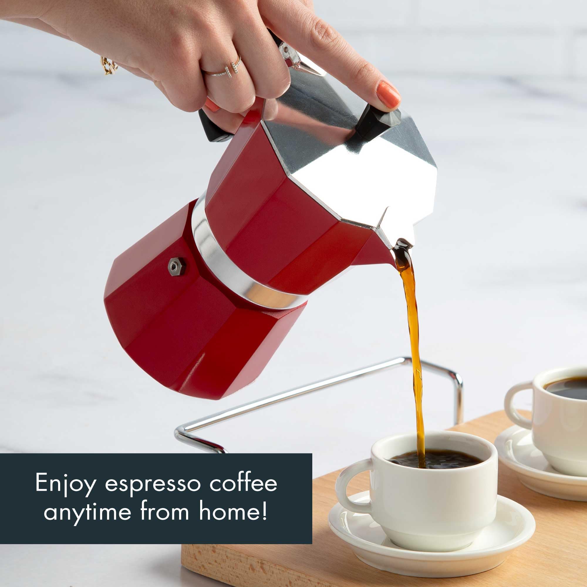Primula Classic Moka Pot Stovetop Espresso and Coffee Maker, Italian and Cuban Cafetera for Rich Espresso Brewing, Durable Aluminum Greca Coffee Maker with Easy Grip Handle, 6-Cup, Black