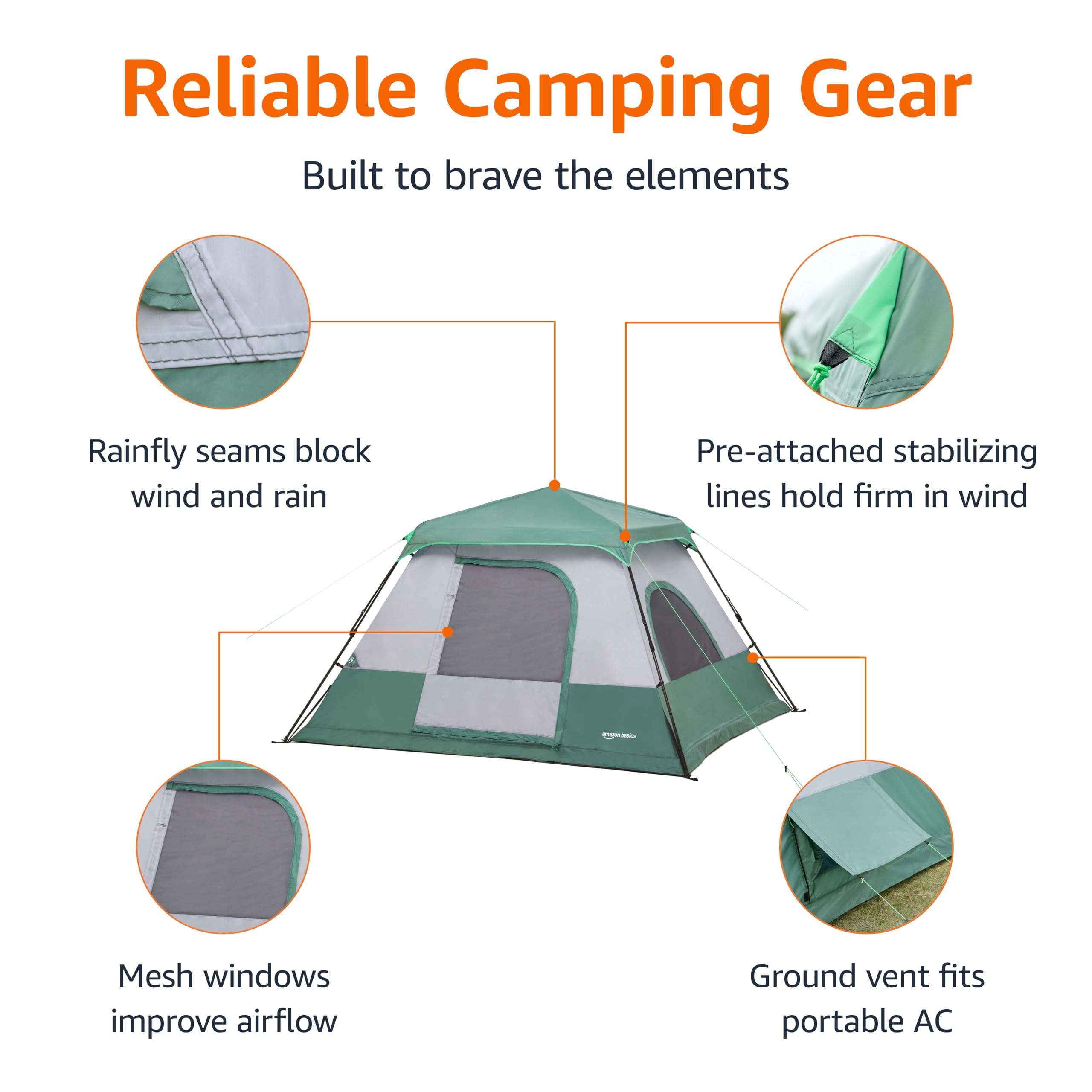 Amazon Basics Instant Camping Tent with Rainfly, Weather-Resistant, Quick Setup