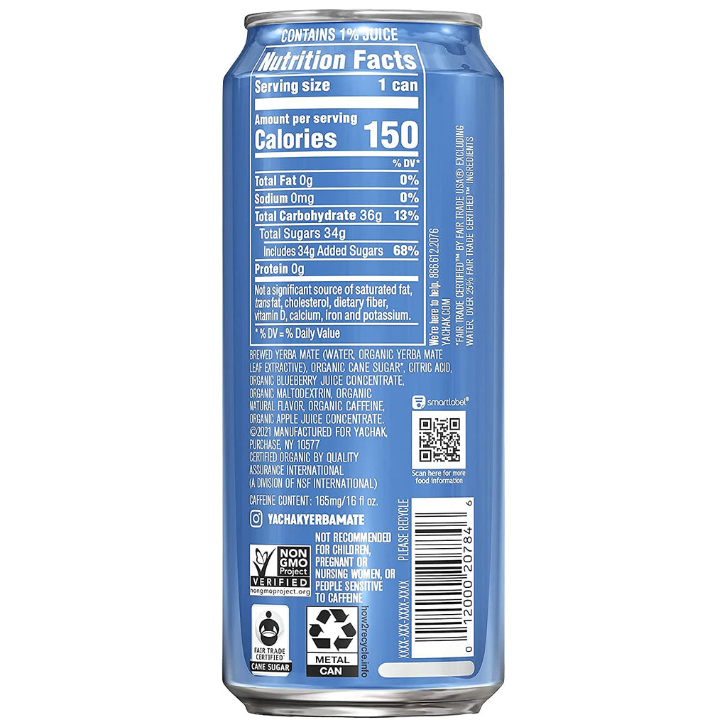 Yachak Yerba Mate Drink, Blackberry, 16 Fl Oz Cans, Pack of 12