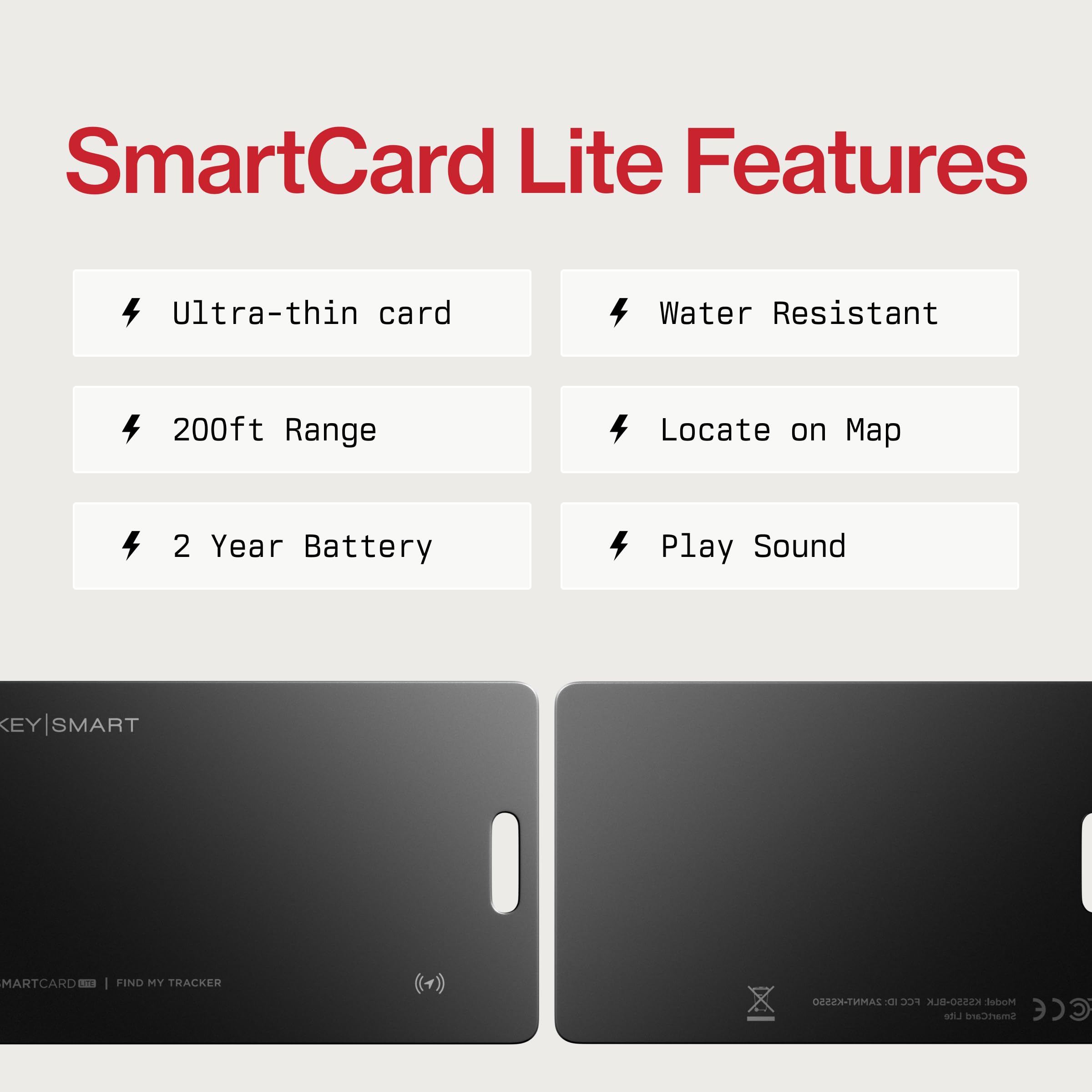 KeySmart SmartCard Lite Wallet Tracker Card, Compatible with Apple Find My App, Non-Rechargeable 2 Years Battery, Thin GPS Item Finder for Luggage Tag, Smart Bluetooth Tracking, Waterproof - 1 Pack