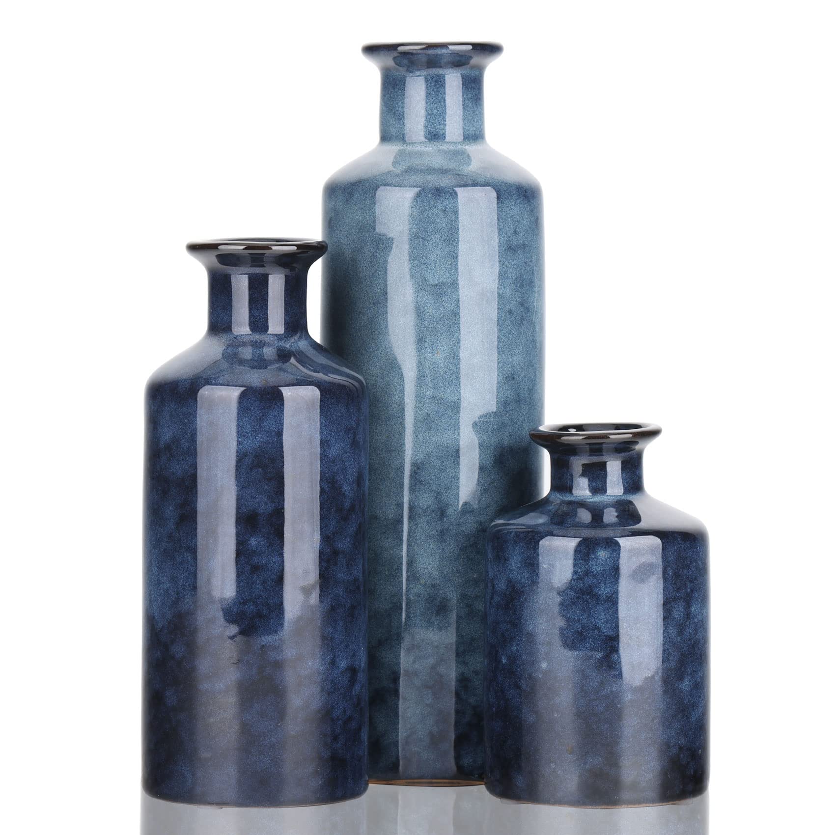 Ceramic Vase Set - 3 Ceramic Small Vases, Farmhouse Country Flower Vase Home Decor, Living Room Decoration, Table Decoration, Fireplace Decor, and Entrance Decorations Centerpieces