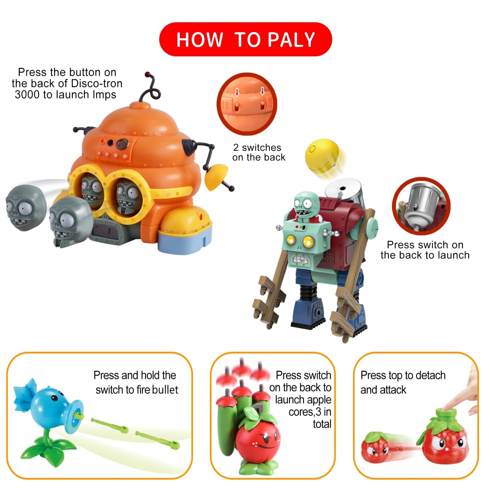 ROLOSO Plants and Zombies Toys Figures vs Peashooter Party Favors Birthday Decorations Supplies Plush Sets Playset Series 2 PVZ Kids Games Books Zomboss Gargantuar with Storage Box