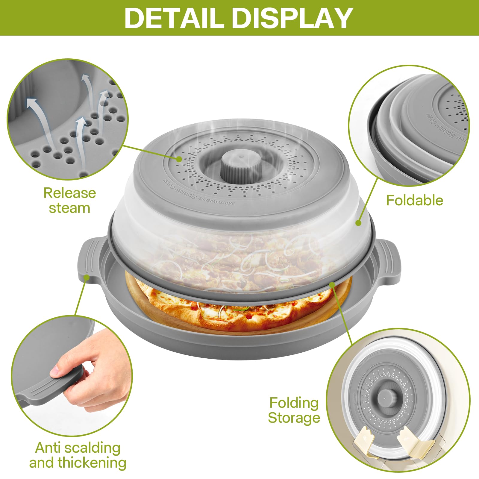 Microwave Splatter Cover for Food with Anti-scald Base Plate,Large Plastic & Silicone Vented Avoid Scalding Collapsible Guard Lid, Plate Holder & Kitchen Colander for Meal Prep-10.7 Inch (2 Pcs BRed)