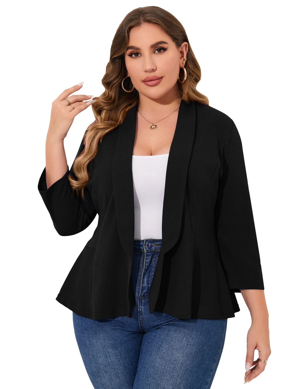 KOJOOIN Women Plus Size Casual Blazer Open Front Long Sleeve Work Office Cardigan Jackets