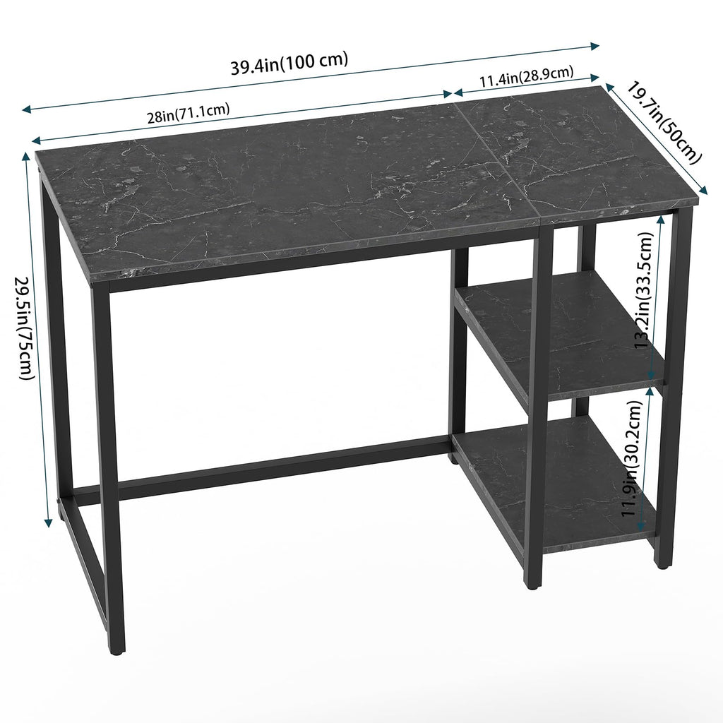 SINPAID 40 Inch Small Gaming Desk with Shelves for Small Spaces, Easy Assembly Study Desk, Sturdy Writing Desk for Bedroom & Home Office, Black